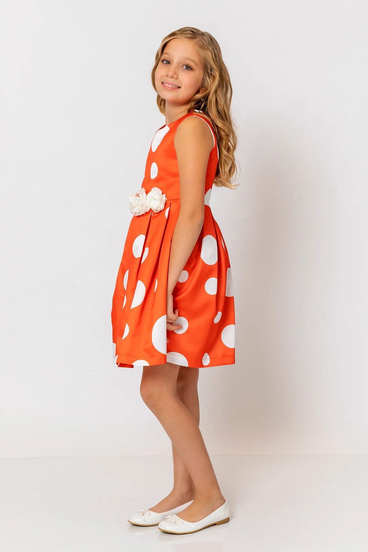 InCity Kids Girls Polka Dot Sleeveless Pleated Floral Belt Fashion Dress InCity Boys & Girls