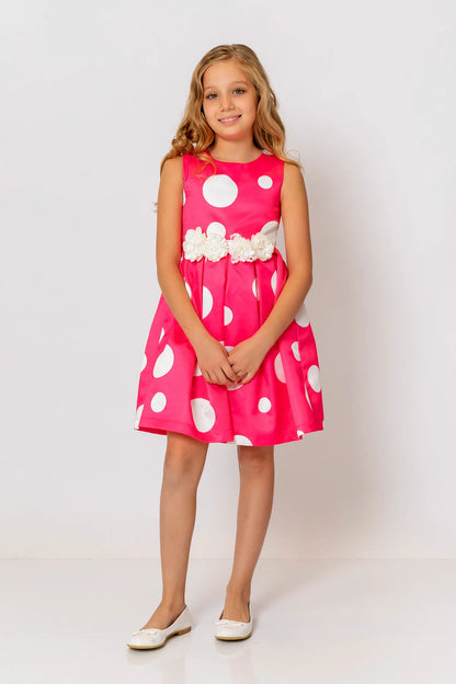 InCity Kids Girls Polka Dot Sleeveless Pleated Floral Belt Fashion Dress InCity Boys & Girls