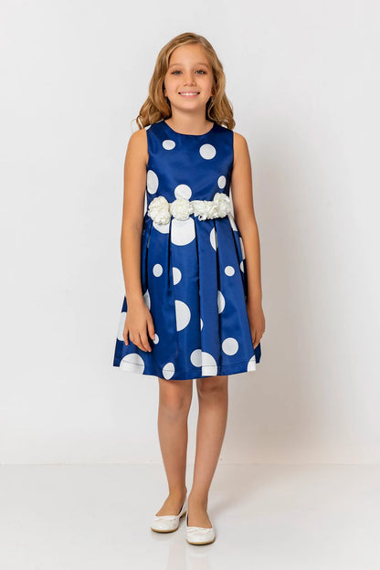 InCity Kids Girls Polka Dot Sleeveless Pleated Floral Belt Fashion Dress InCity Boys & Girls