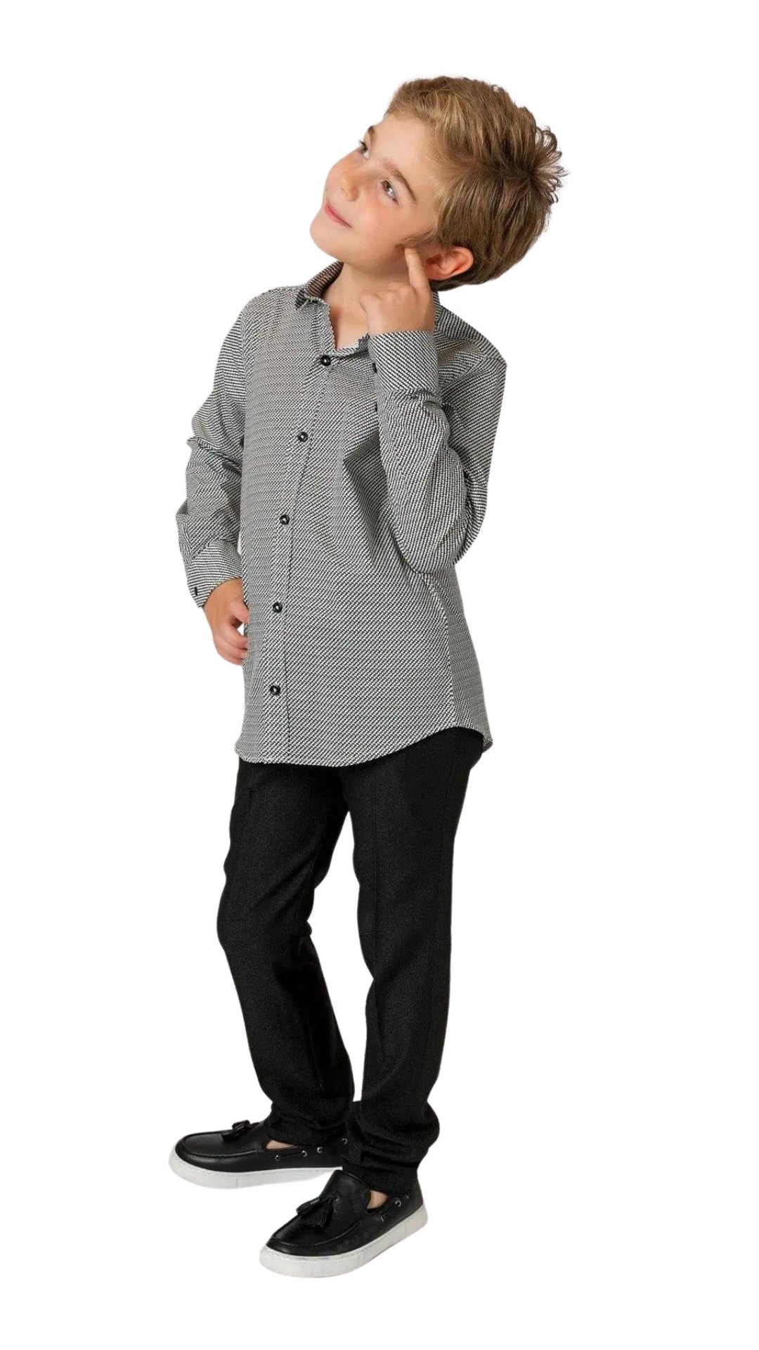 InCity Boys Tween 7-14 Years Black Brown Long Sleeve Button-Down Fashion Hackney Dress Shirt InCity Boys & Girls