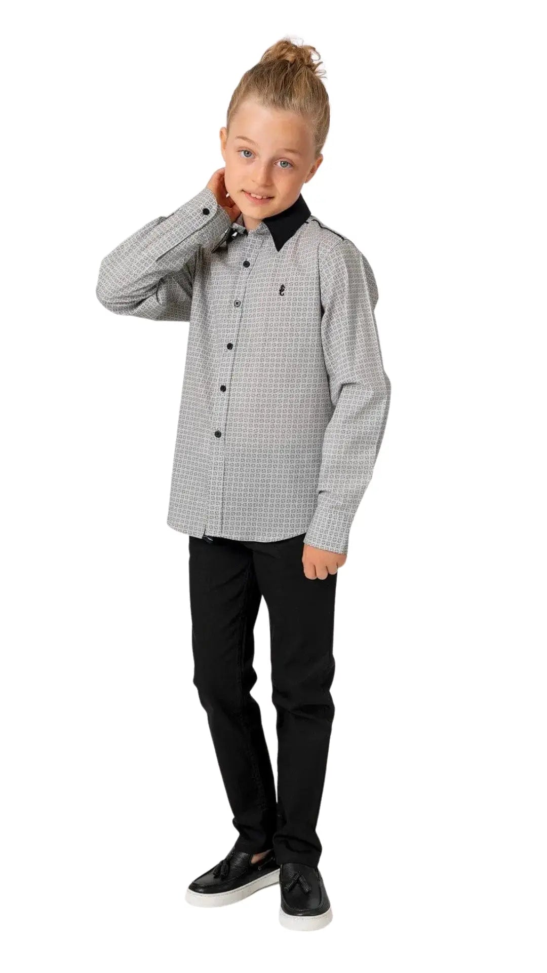 InCity Boys Tween 7-14 Years Black Dark Green Long Sleeve Button-Down Fashion Vilens Dress Shirt InCity Boys & Girls