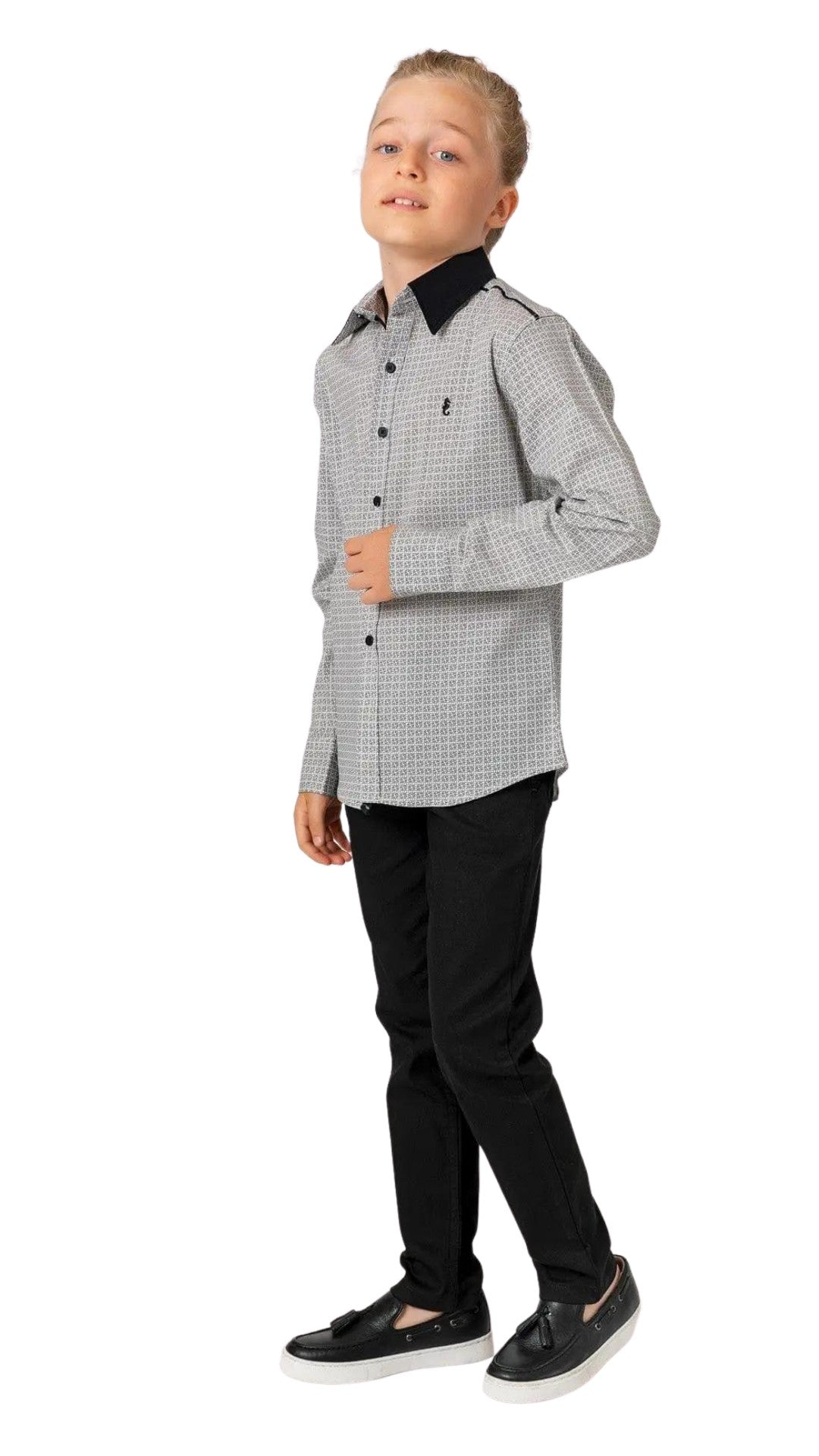 InCity Boys Tween 7-14 Years Black Dark Green Long Sleeve Button-Down Fashion Vilens Dress Shirt InCity Boys & Girls