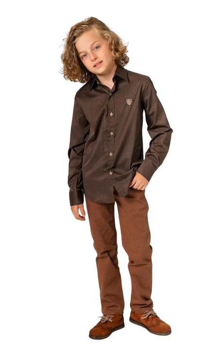 InCity Boys Tween 7-14 Years Brown Long Sleeve Button-Down Handle Fashion Dress Shirt InCity Boys & Girls