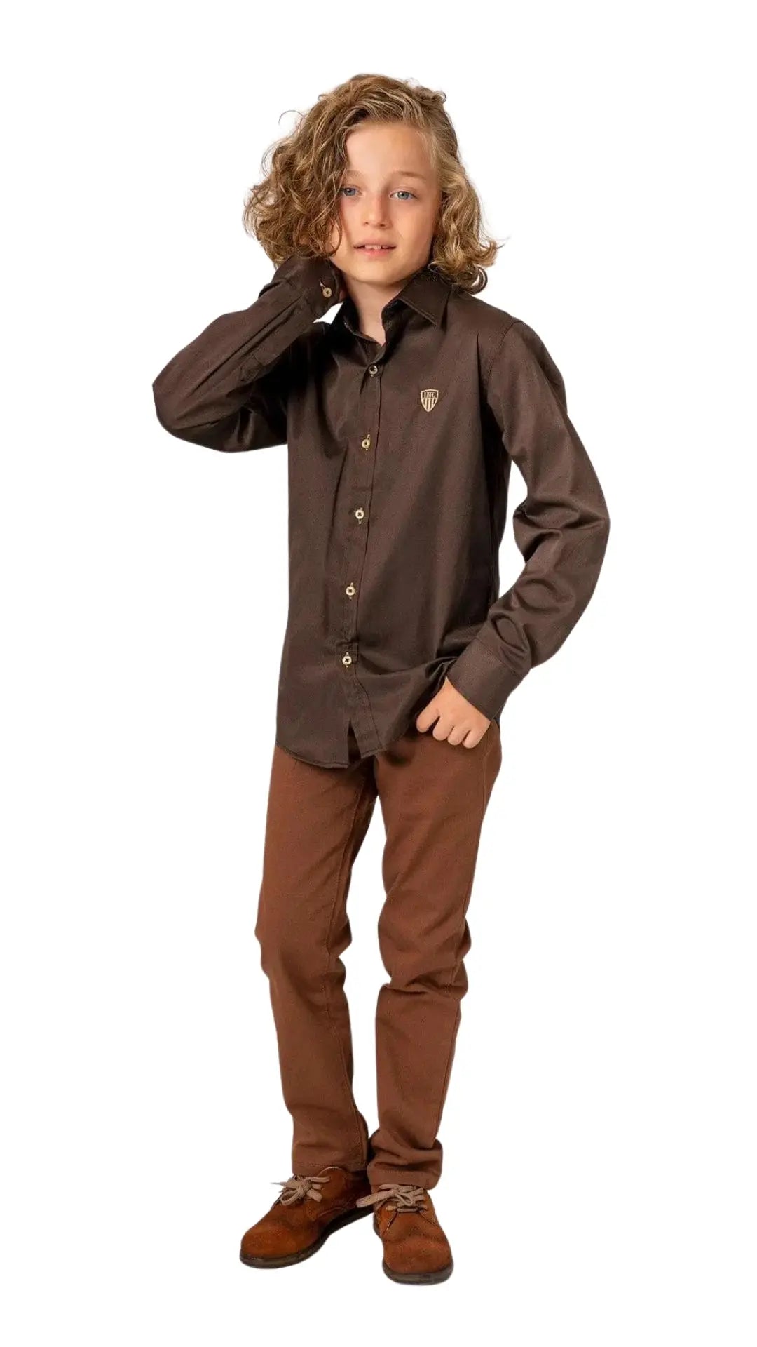 InCity Boys Tween 7-14 Years Brown Long Sleeve Button-Down Handle Fashion Dress Shirt InCity Boys & Girls