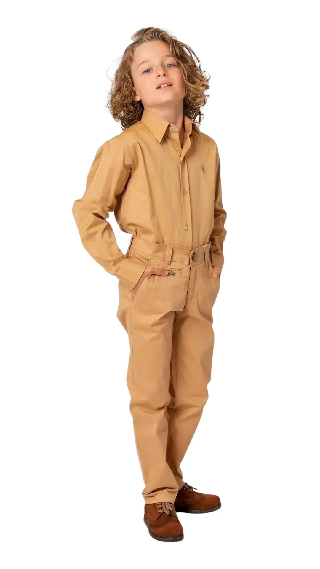 InCity Boys Tween 7-14 Years Camel Collared Long Sleeve Button-Down Fashion Winter Dress Shirt InCity Boys & Girls