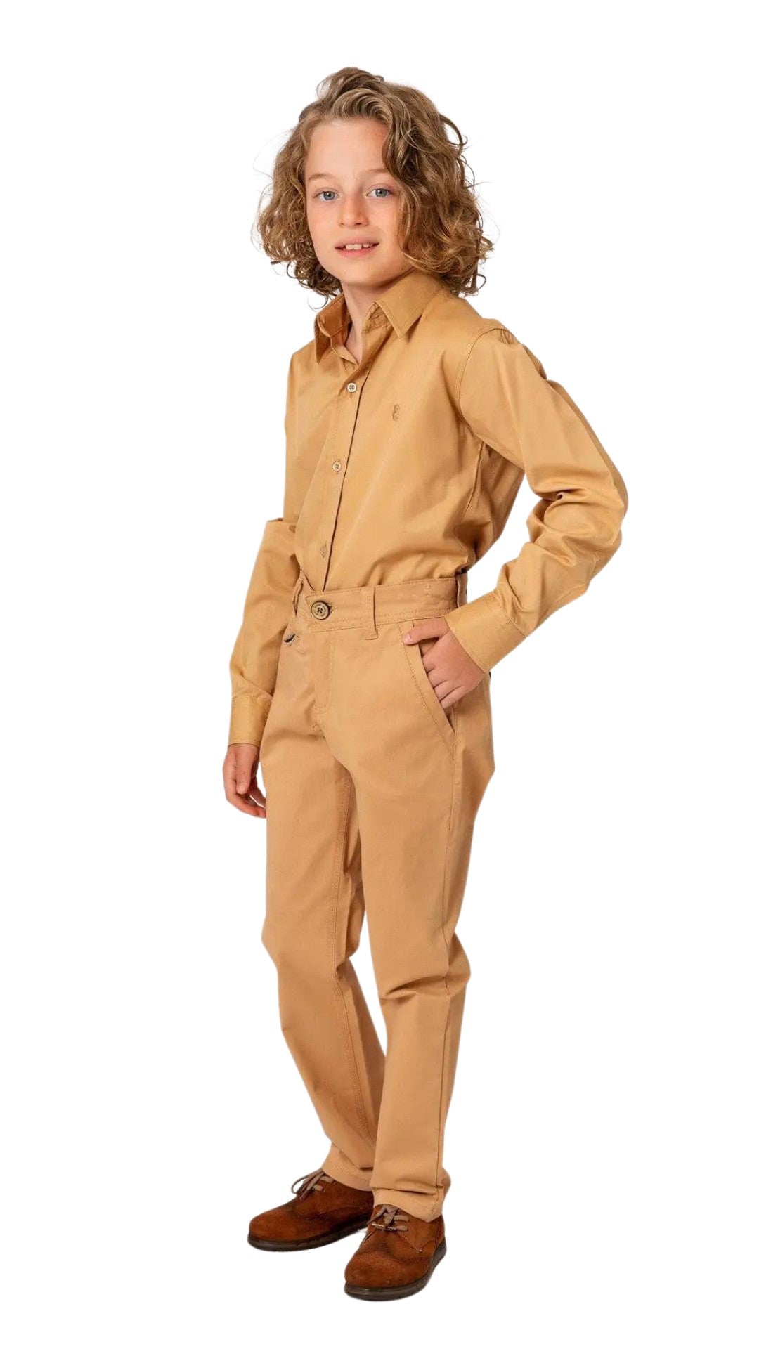 InCity Boys Tween 7-14 Years Camel Collared Long Sleeve Button-Down Fashion Winter Dress Shirt InCity Boys & Girls