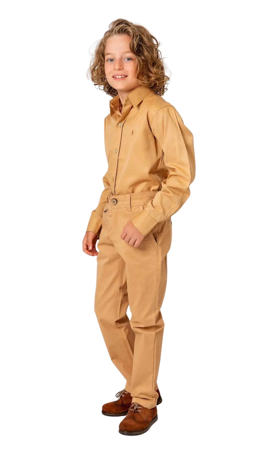 InCity Boys Tween 7-14 Years Camel Collared Long Sleeve Button-Down Fashion Winter Dress Shirt InCity Boys & Girls