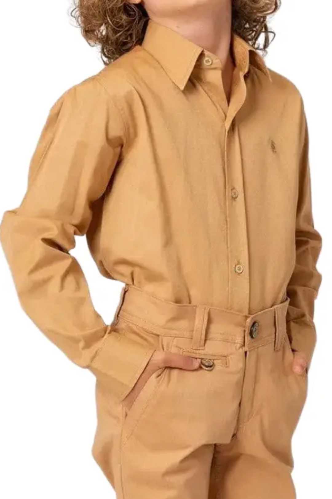InCity Boys Tween 7-14 Years Camel Collared Long Sleeve Button-Down Fashion Winter Dress Shirt InCity Boys & Girls