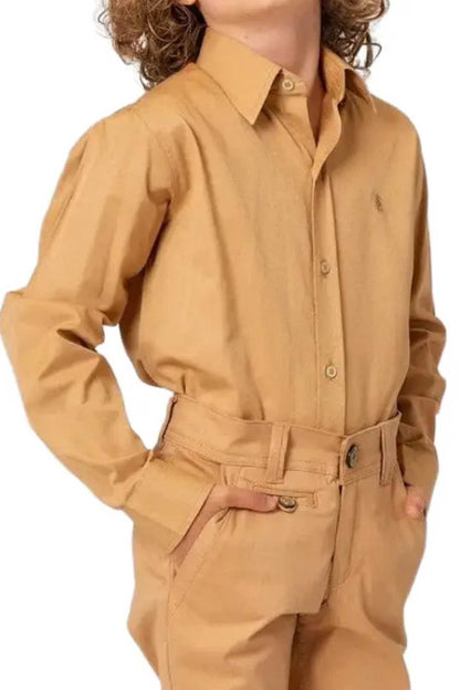 InCity Boys Tween 7-14 Years Camel Collared Long Sleeve Button-Down Fashion Winter Dress Shirt InCity Boys & Girls