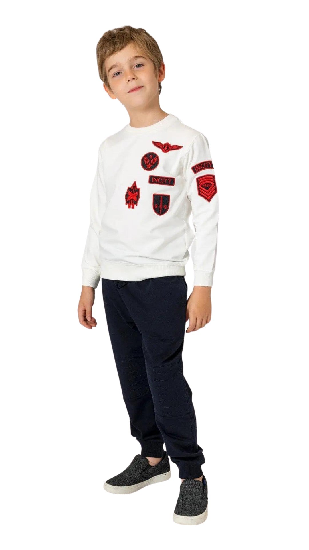 InCity Boys Tween 7-14 Years Casual White Red Cotton Long Sleeve Finsbury Fashion Sweatshirts InCity Boys & Girls