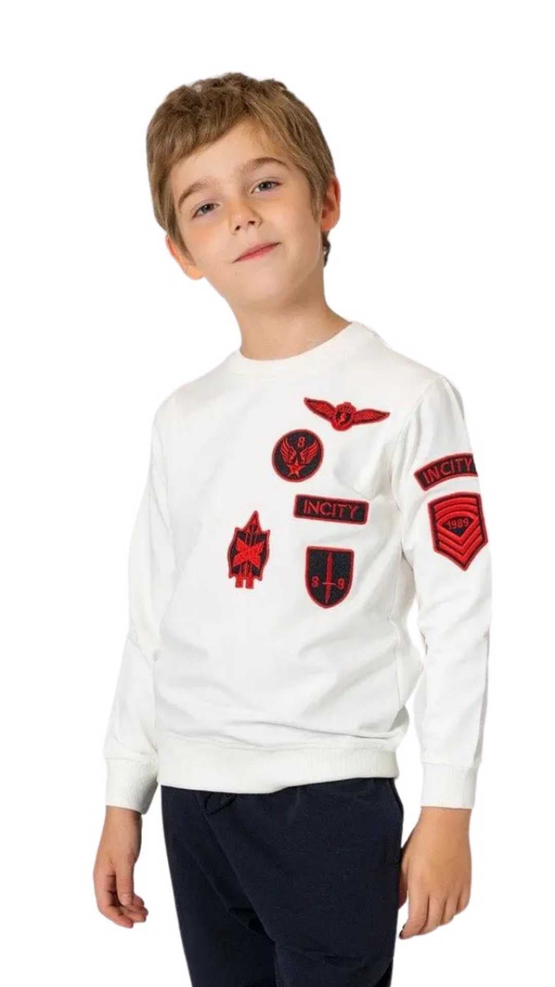 InCity Boys Tween 7-14 Years Casual White Red Cotton Long Sleeve Finsbury Fashion Sweatshirts InCity Boys & Girls