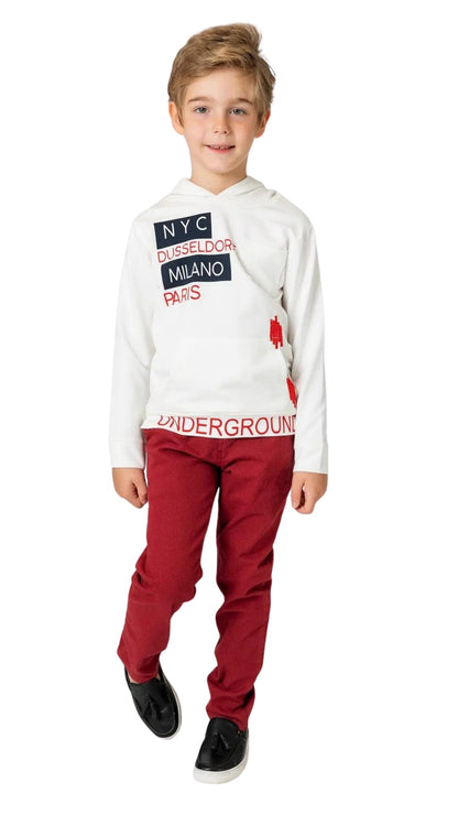 InCity Boys Tween 7-14 Years Casual White Red Cotton Long Sleeve Hoodie Milano Fashion Sweatshirts InCity Boys & Girls