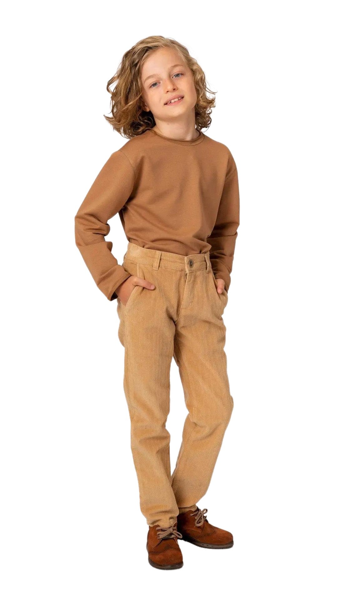 InCity Boys Tween 7-14 Years Mid-Rise Beige Burgundy Cotton Grant Cord Dress Pants InCity Boys & Girls