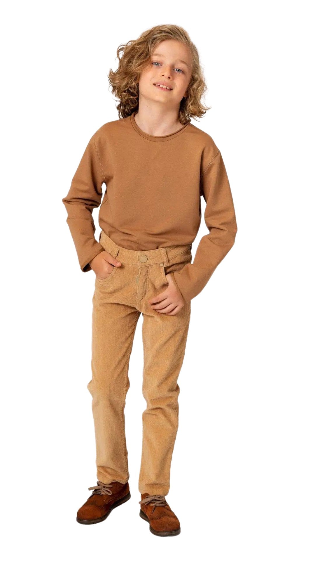 InCity Boys Tween 7-14 Years Mid-Rise Beige Burgundy Cotton Grant Cord Dress Pants InCity Boys & Girls