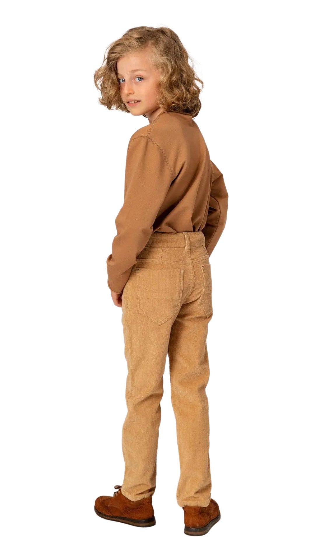 InCity Boys Tween 7-14 Years Mid-Rise Beige Burgundy Cotton Grant Cord Dress Pants InCity Boys & Girls