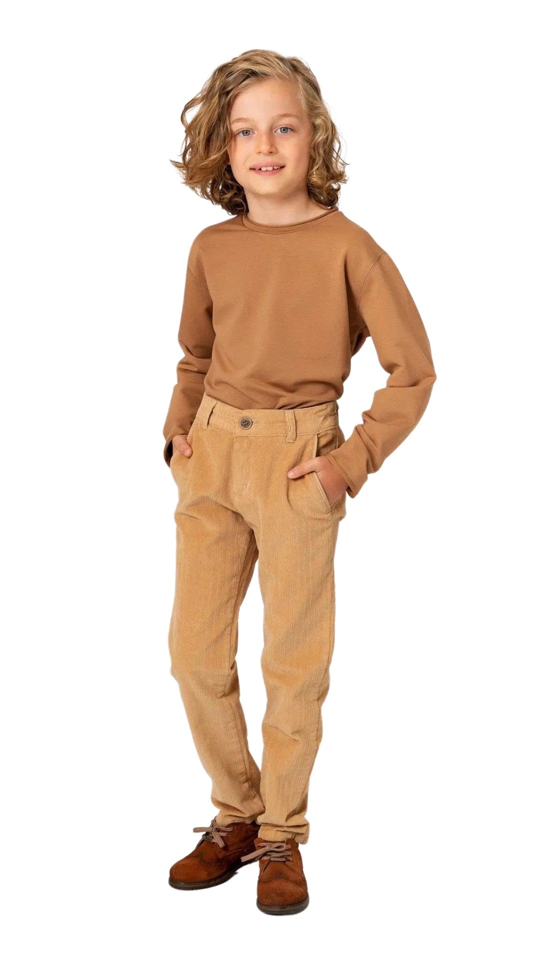 InCity Boys Tween 7-14 Years Mid-Rise Beige Burgundy Cotton Grant Cord Dress Pants InCity Boys & Girls