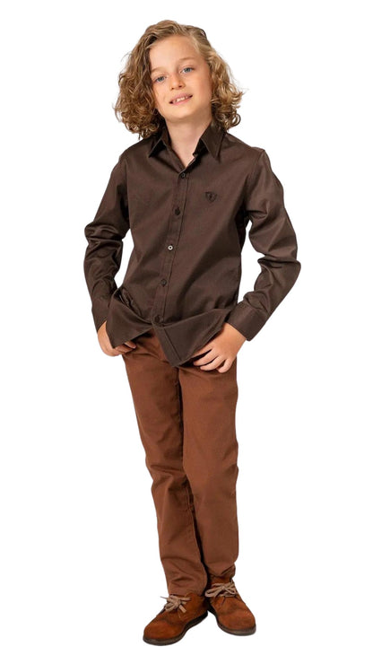 InCity Boys Tween 7-14 Years Mid-Rise Regular Fit Black Brown Rovello Dress Pants InCity Boys & Girls