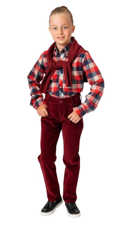 InCity Boys Tween 7-14 Years Navy/Red Collared Long Sleeve Button-Down Fashion Flannel Dress Shirt InCity Boys & Girls