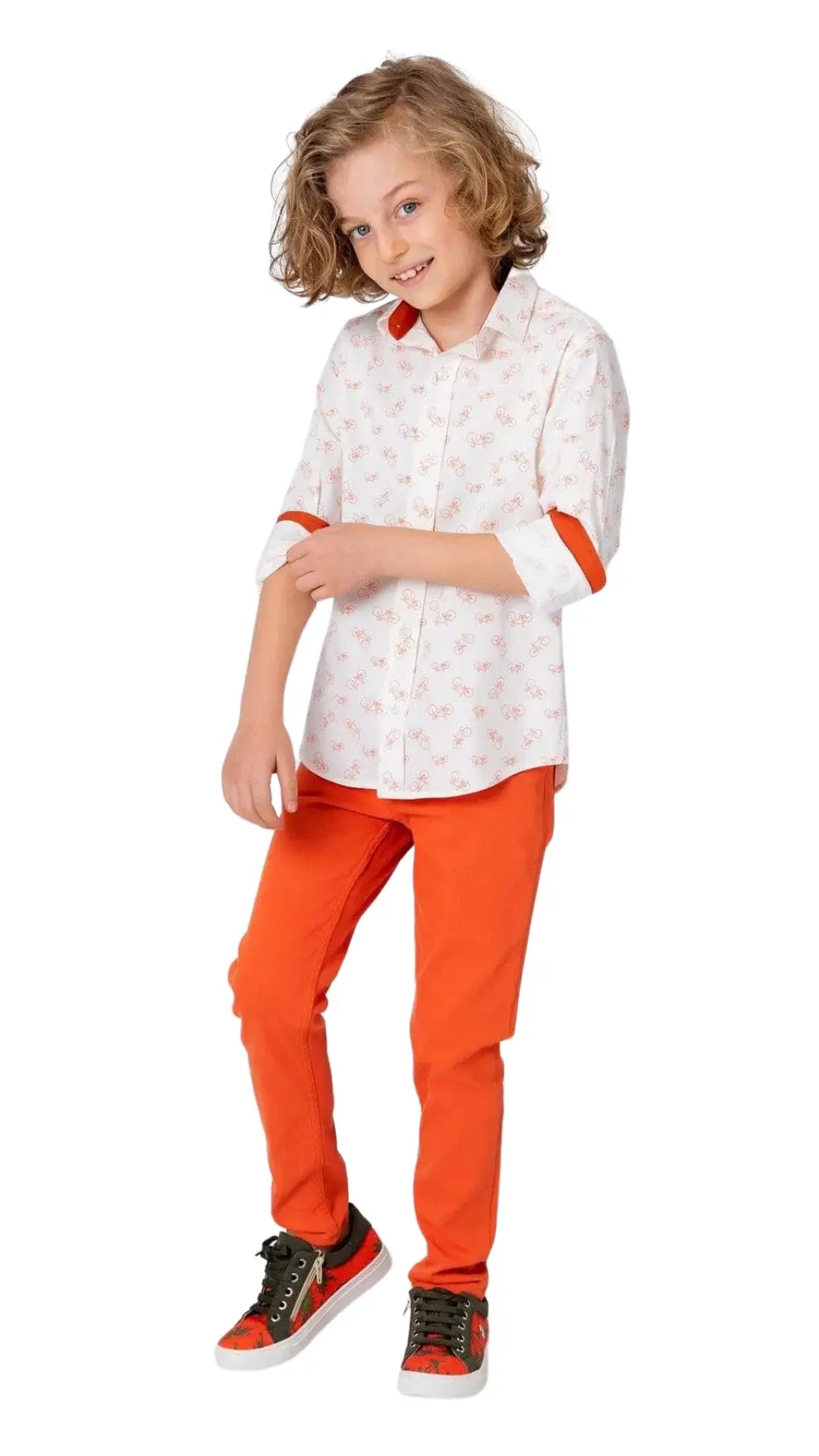 InCity Boys Tween 7-14 Years Orange Blue Long Sleeve Button-Down Fashion Pontoon Dress Shirt InCity Boys & Girls