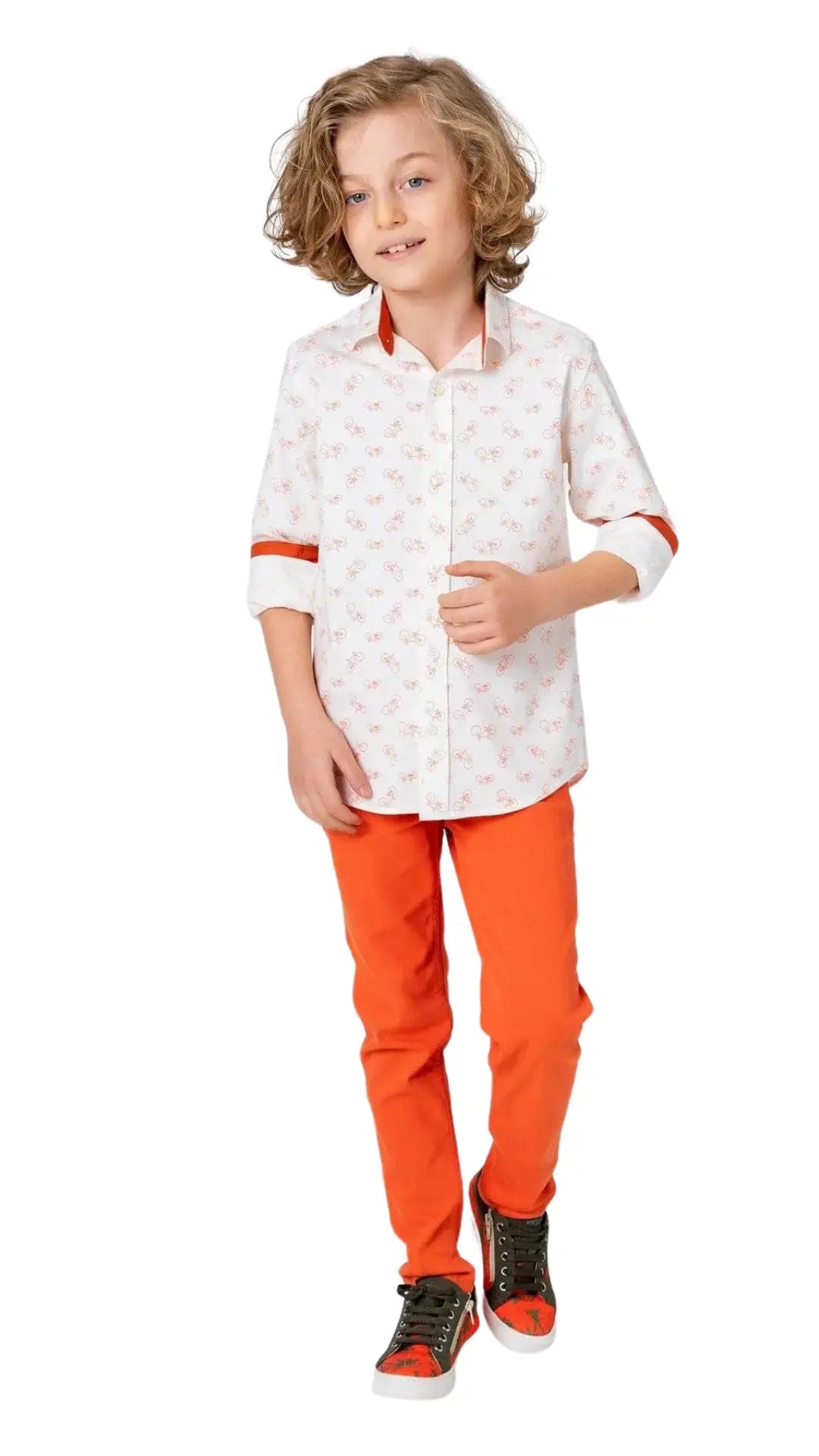 InCity Boys Tween 7-14 Years Orange Blue Long Sleeve Button-Down Fashion Pontoon Dress Shirt InCity Boys & Girls