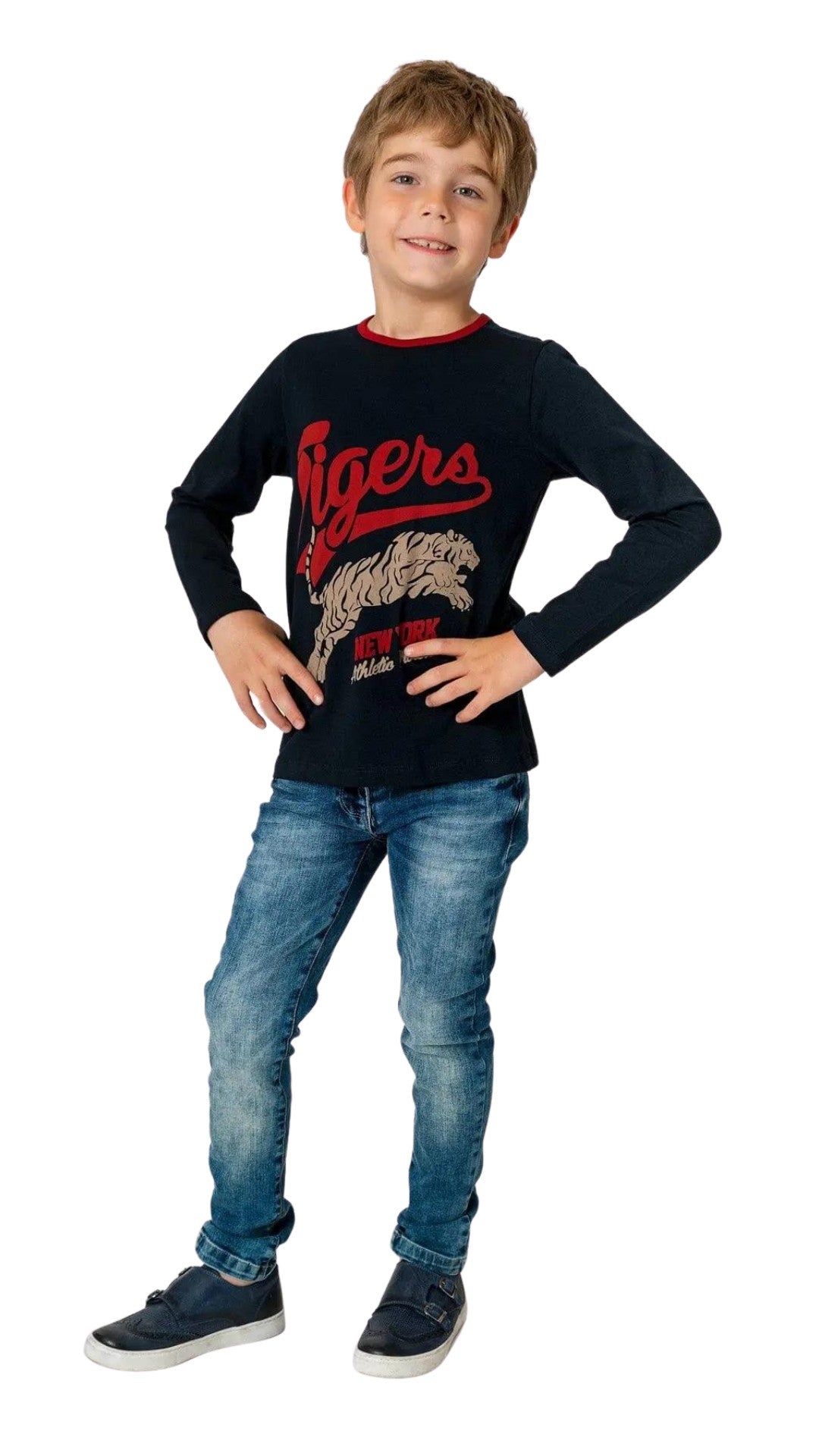 InCity Boys Tween 7-14 Years Red White Gray Long Sleeve Round Neck Comfy Casual Canadian Long Sleeve T-Shirt InCity Boys & Girls