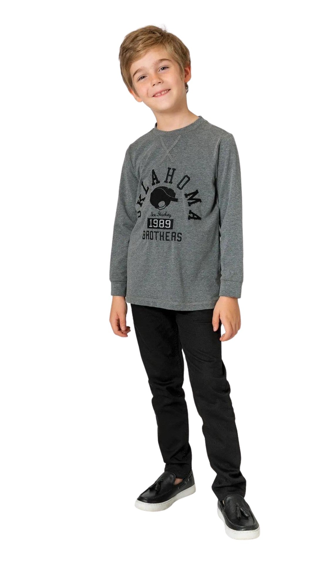 InCity Boys Tween 7-14 Years Regular Fit Black Gray Long Sleeve Round Neck Cotton Amersham Casual T-Shirt InCity Boys & Girls