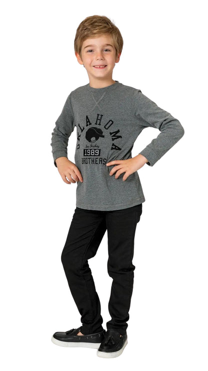 InCity Boys Tween 7-14 Years Regular Fit Black Gray Long Sleeve Round Neck Cotton Amersham Casual T-Shirt InCity Boys & Girls
