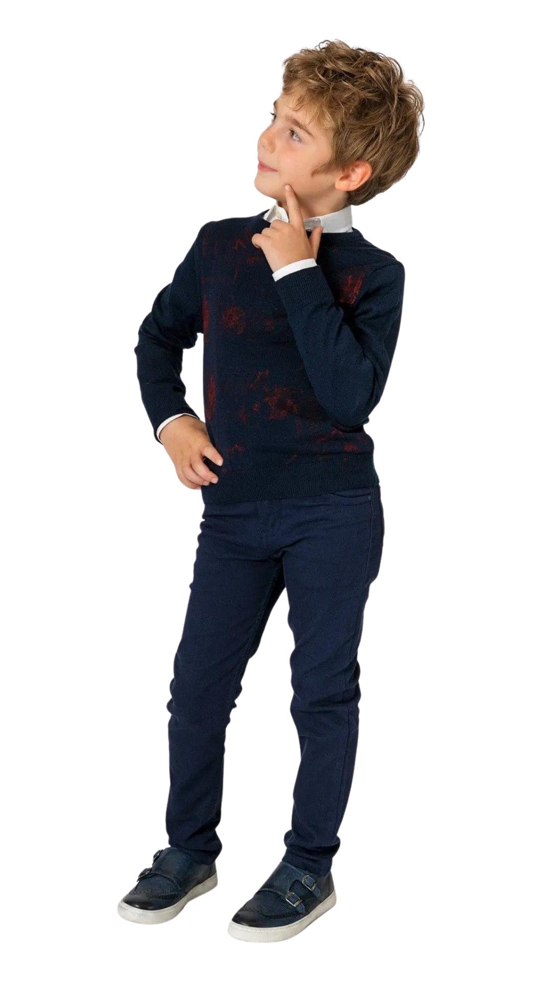 InCity Boys Tween 7-14 Years Regular Fit Navy Red Brown Casual Long Sleeve Round Neck Cotton Chesham Sweater InCity Boys & Girls