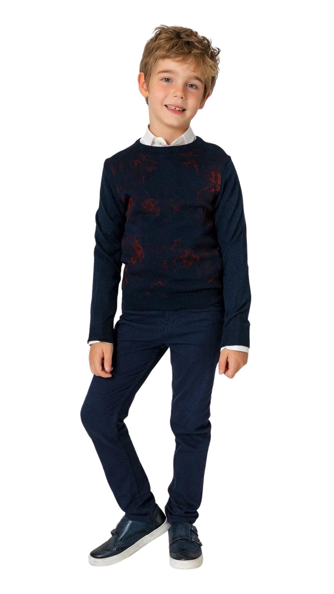InCity Boys Tween 7-14 Years Regular Fit Navy Red Brown Casual Long Sleeve Round Neck Cotton Chesham Sweater InCity Boys & Girls