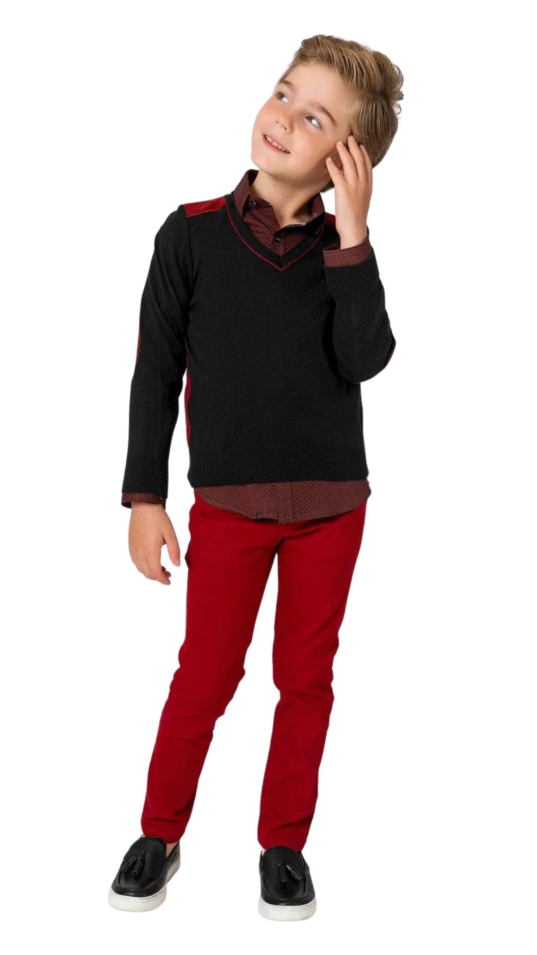 InCity Boys Tween 7-14 Years Regular Fit Navy Red Casual Long Sleeve V-Neck Cotton Stanmore Sweater InCity Boys & Girls