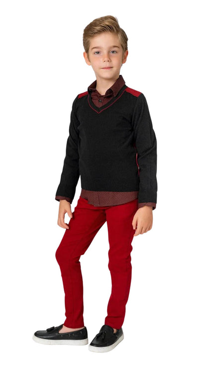 InCity Boys Tween 7-14 Years Regular Fit Navy Red Casual Long Sleeve V-Neck Cotton Stanmore Sweater InCity Boys & Girls