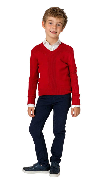 InCity Boys Tween 7-14 Years Regular Fit Red Gray Casual Long Sleeve Round Neck Cotton Solid Bolton Sweatshirt InCity Boys & Girls