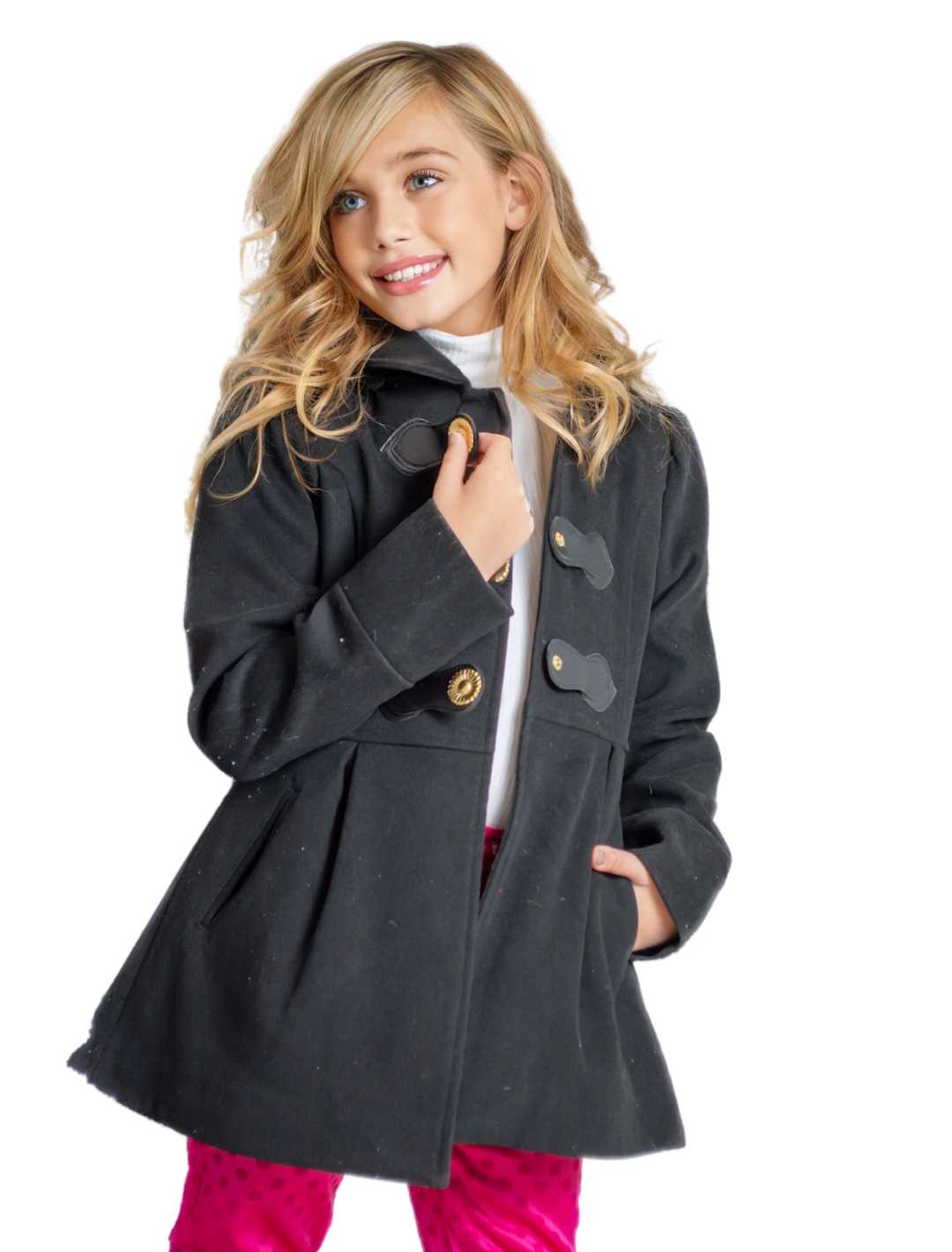 InCity Girls 7-14 Years Tween Black Full 3 Button Fashion Alice Coat InCity Boys & Girls