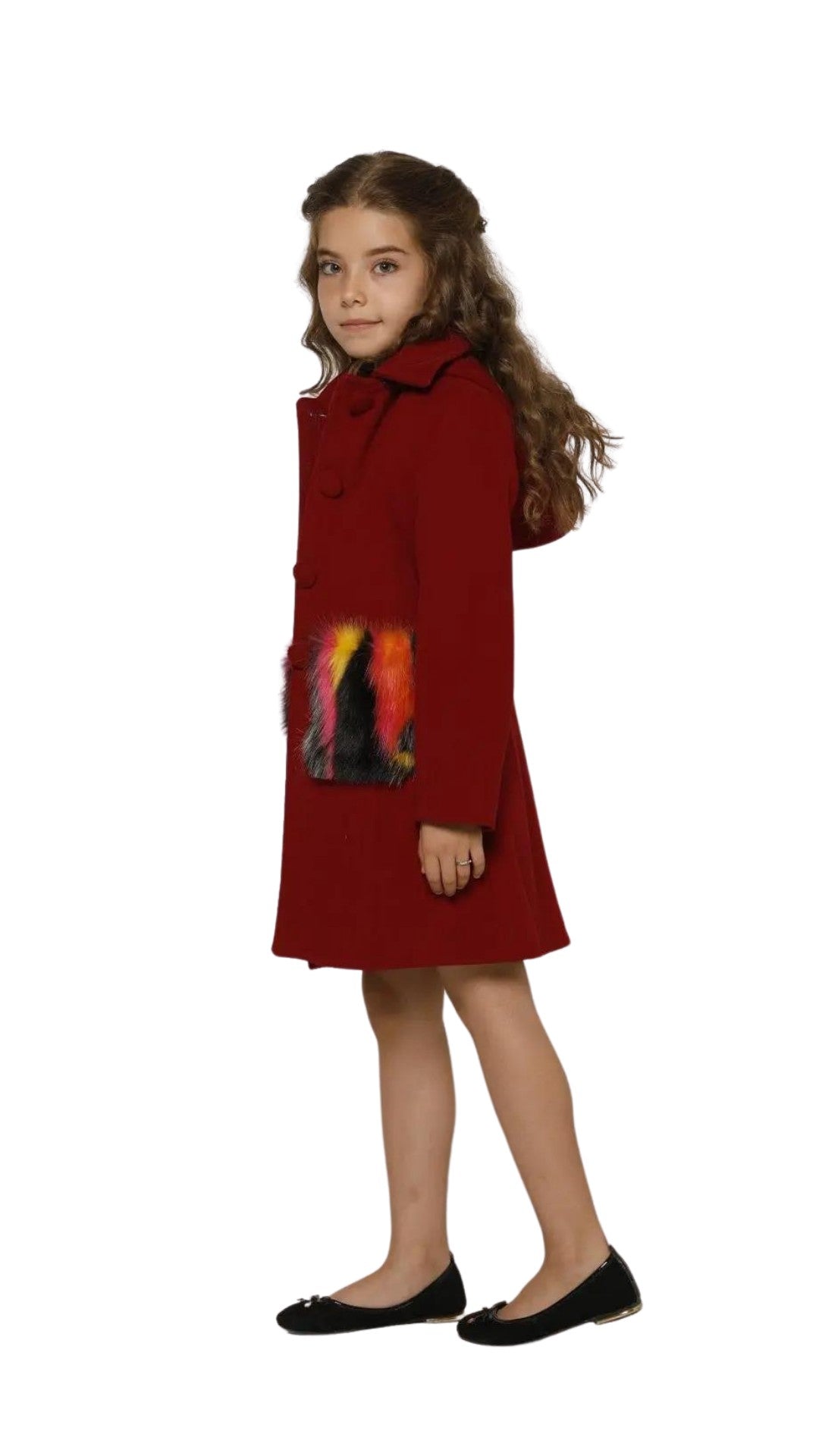 InCity Girls 7-14 Years Tween Red Full Zipper Faux Fur Pocket Fashion Parson Coat InCity Boys & Girls