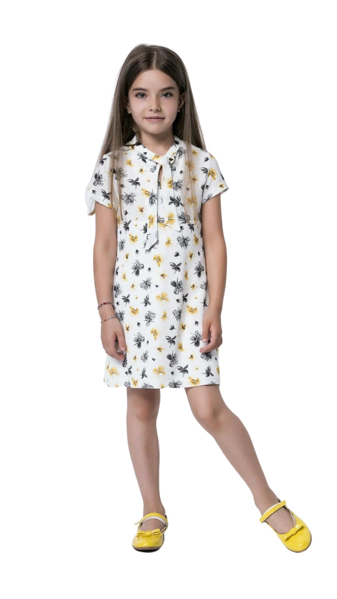 InCity Girls Toddler Tween 1-14 Years Short Sleeve Ribbon Neck Midi Cute Shift Prude Dress InCity Boys & Girls