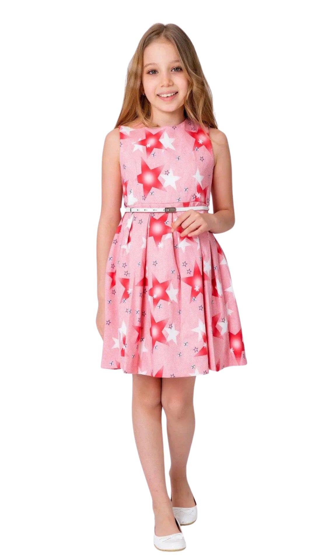 InCity Girls Toddler Tween 1-14 Years Sleeveless Printed Star Dress with Belt Detail InCity Boys & Girls