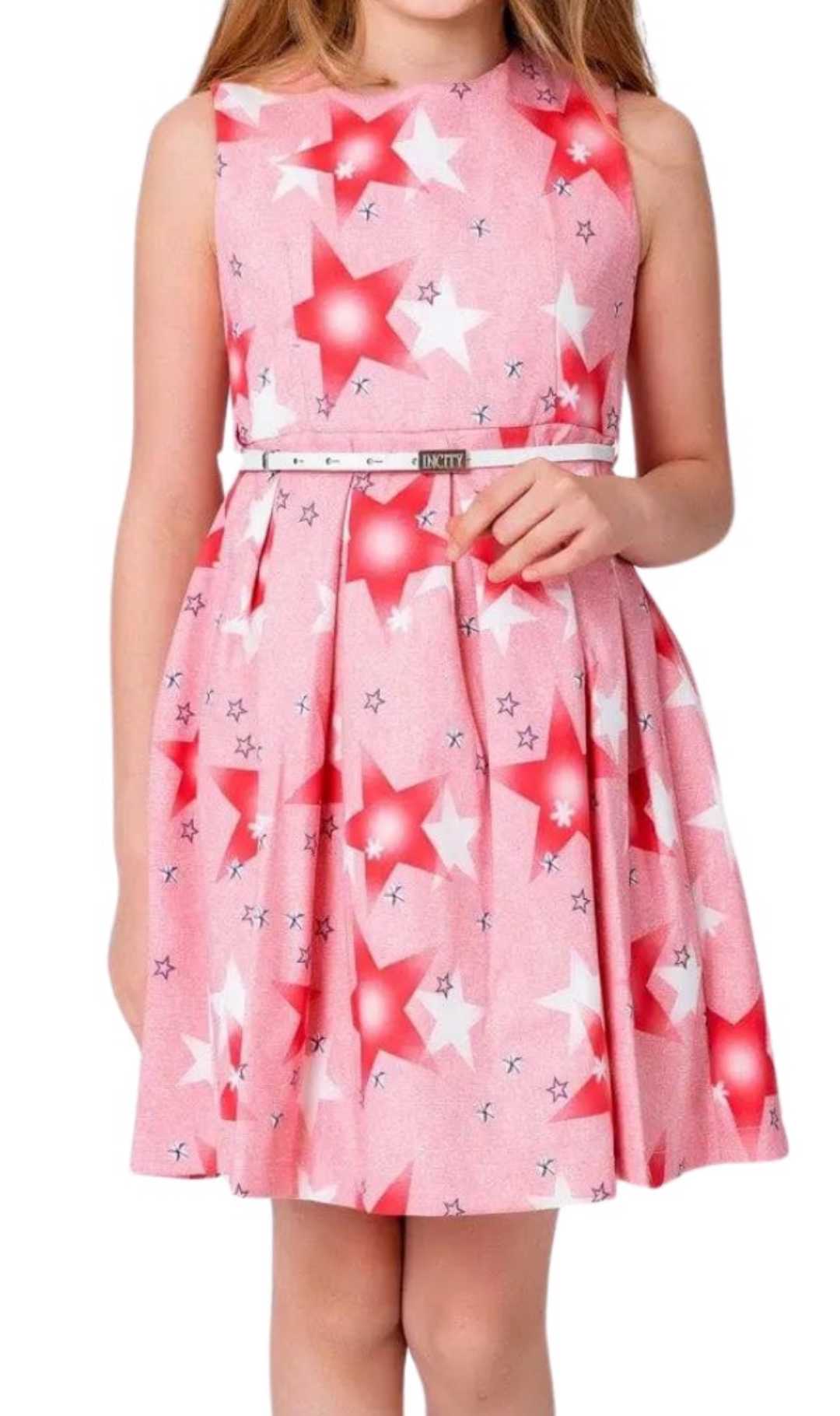 InCity Girls Toddler Tween 1-14 Years Sleeveless Printed Star Dress with Belt Detail InCity Boys & Girls