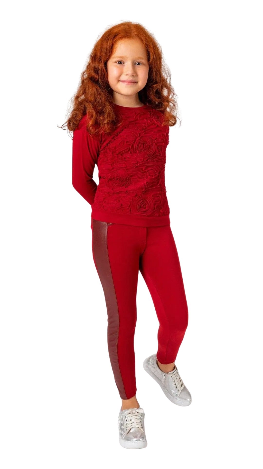 InCity Girls Tween 7-14 Regular Fit Red Casual Long Sleeve Comfy Spencer Rose T-shirt InCity Boys & Girls