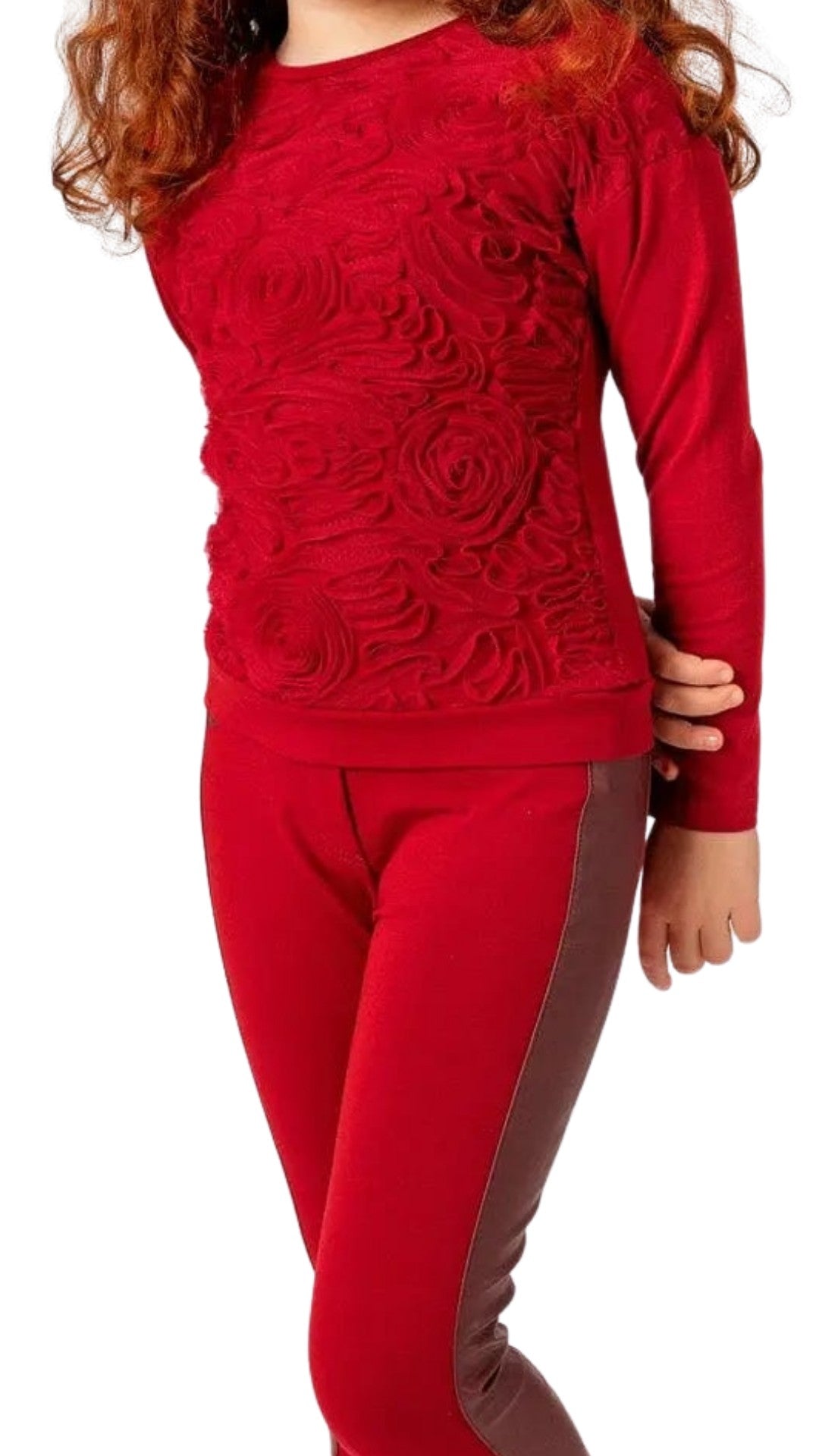InCity Girls Tween 7-14 Regular Fit Red Casual Long Sleeve Comfy Spencer Rose T-shirt InCity Boys & Girls