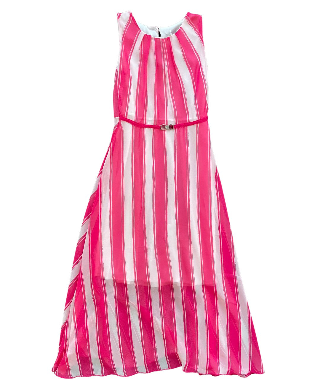 InCity Girls Tween 7-14 Special Event Fuchsia Striped Belted Sleeveless Cious Fashion Dress InCity Boys & Girls