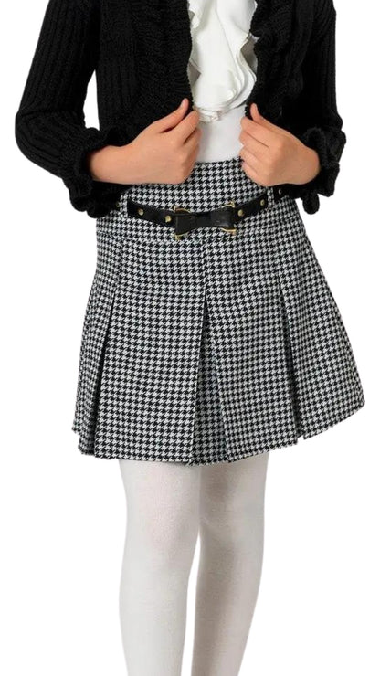 InCity Girls Tween 7-14 Years Black Burgundy Red Belted Pleated Up-Knee Steyle Fashion Skirt InCity Boys & Girls