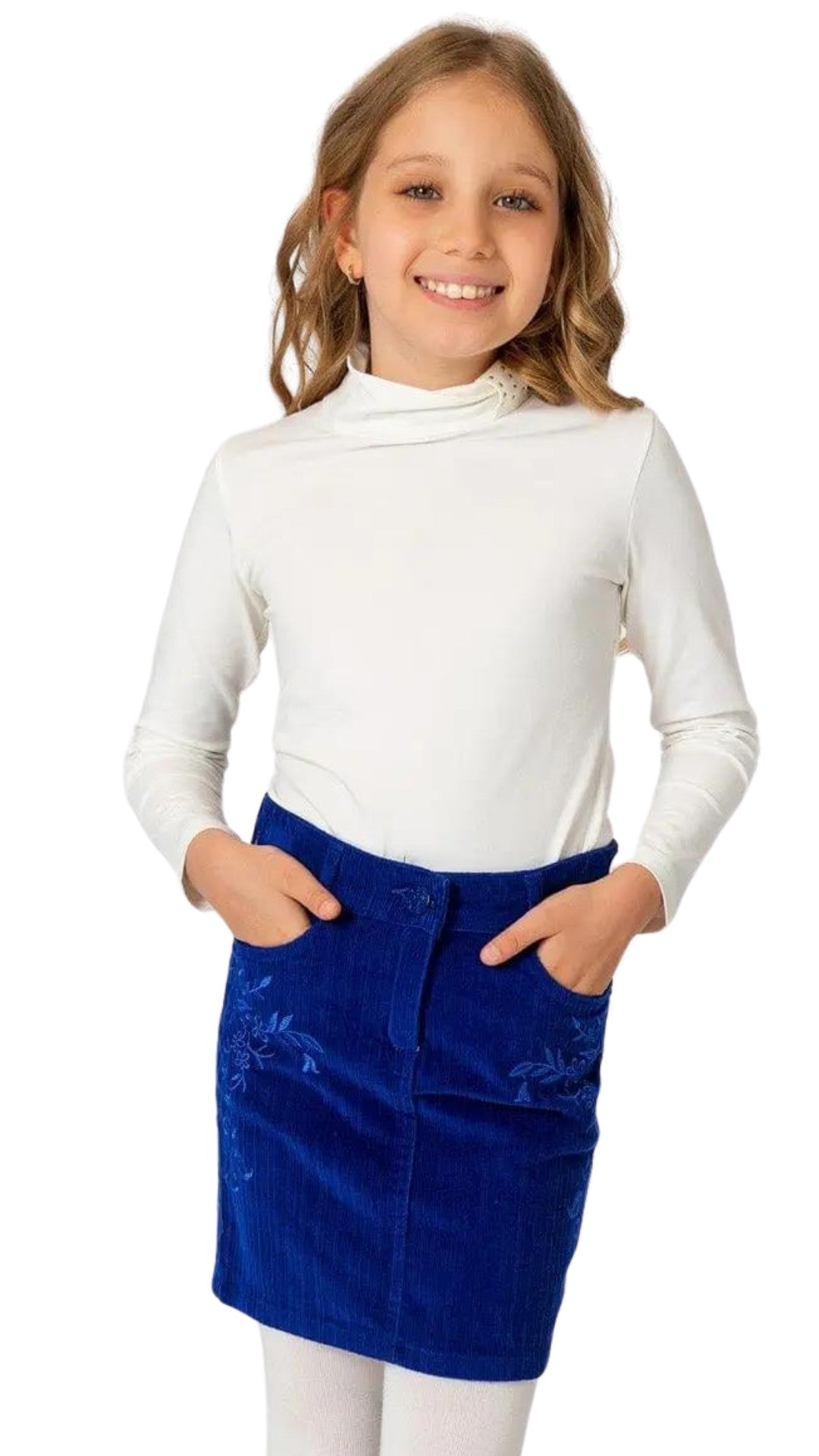 InCity Girls Tween 7-14 Years Blue Fuchsia Floral Solid Zexras Cord Fashion Skirt InCity Boys & Girls