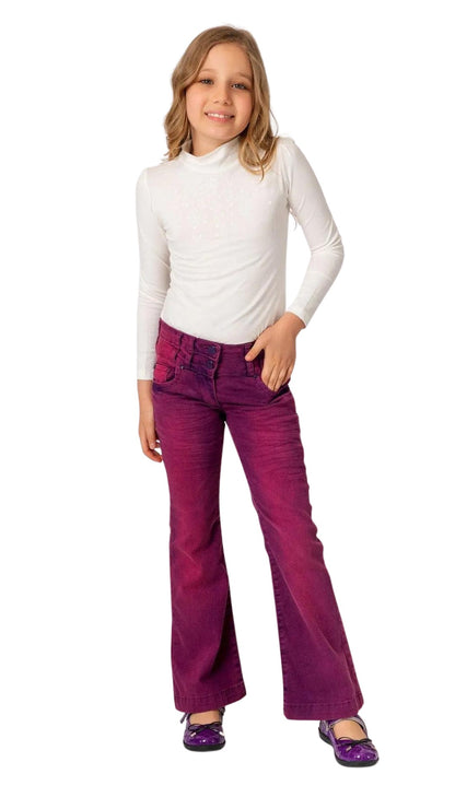 InCity Girls Tween 7-14 Years Green Purple Mid-Rise Regular Fit Cotton Alaska Flare Dress Pants InCity Boys & Girls