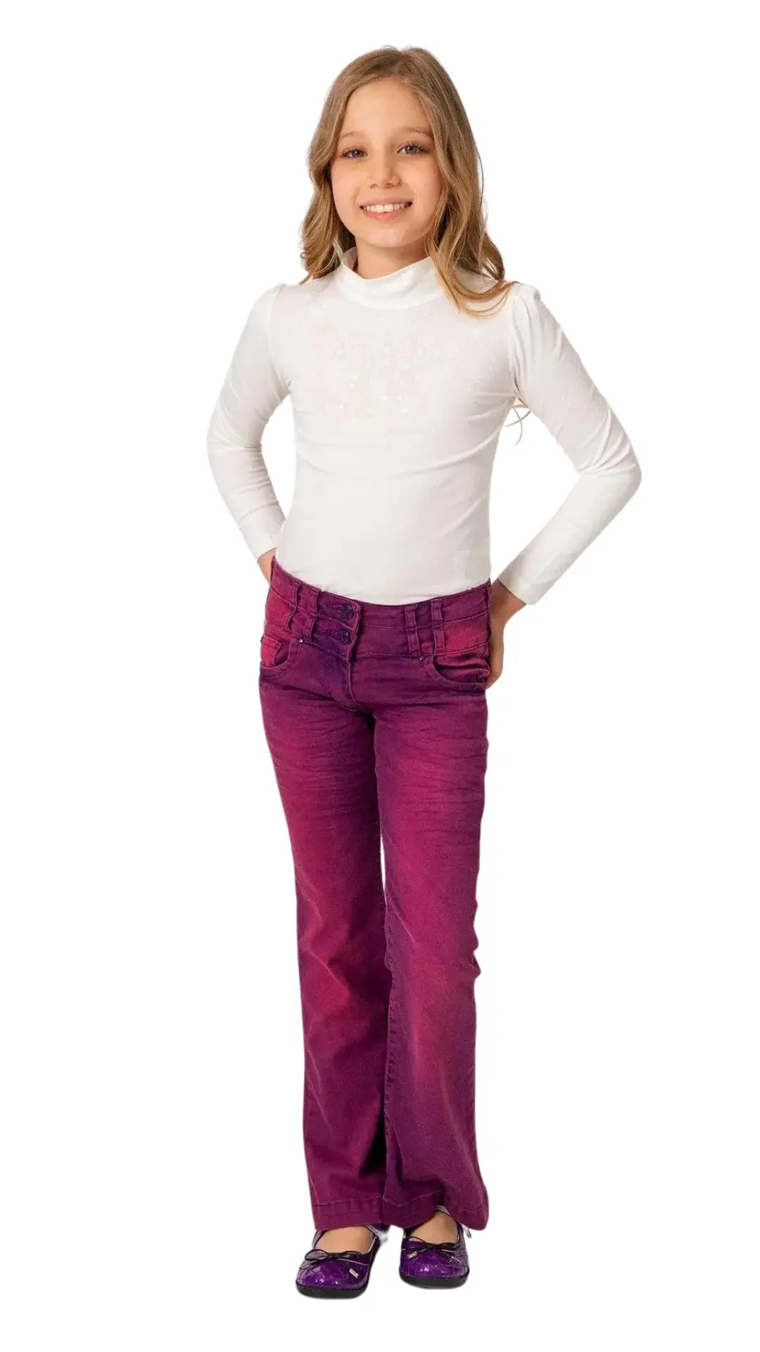 InCity Girls Tween 7-14 Years Green Purple Mid-Rise Regular Fit Cotton  Alaska Flare Dress Pants