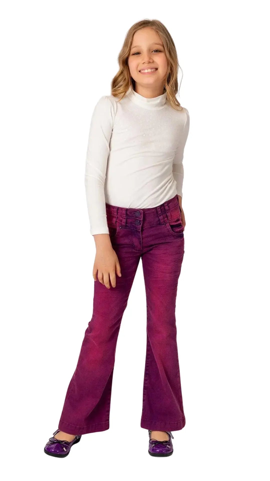 InCity Girls Tween 7-14 Years Green Purple Mid-Rise Regular Fit Cotton Alaska Flare Dress Pants InCity Boys & Girls