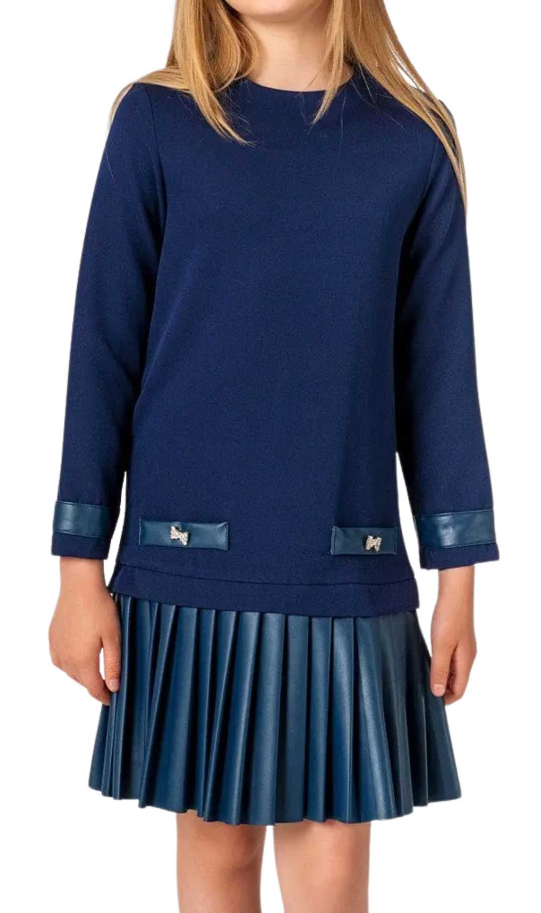 InCity Girls Tween 7-14 Years Navy Leather Skirt Long Sleeve Fashion Andover Dress