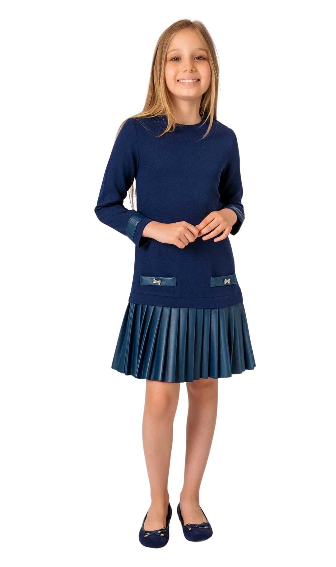 InCity Girls Tween 7-14 Years Navy Leather Skirt Long Sleeve Fashion Andover Dress InCity Boys Girls