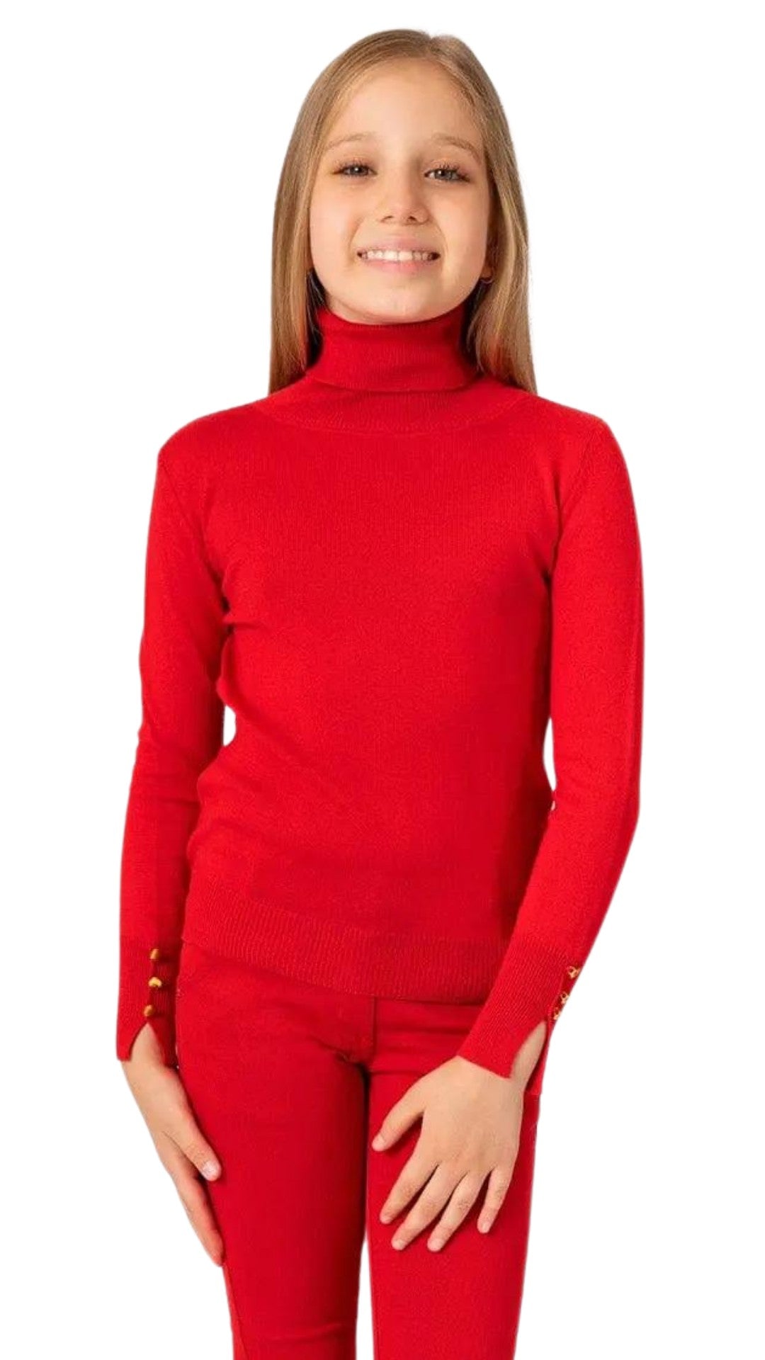 InCity Girls Tween 7-14 Years Red Black Turtle Neck Solid Long Sleeve Shelby Sweater InCity Boys & Girls