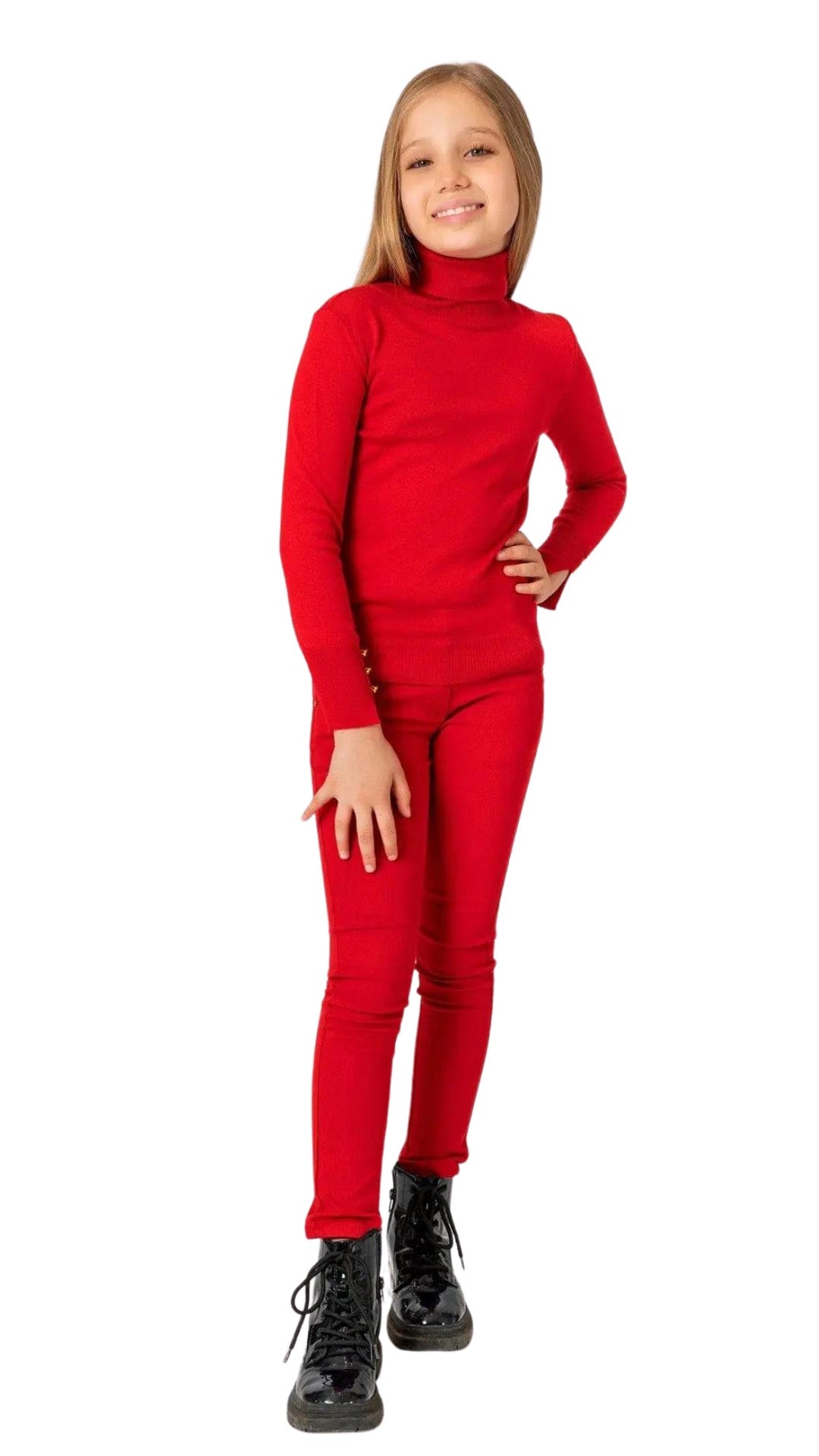 InCity Girls Tween 7-14 Years Red Black Turtle Neck Solid Long Sleeve Shelby Sweater InCity Boys & Girls