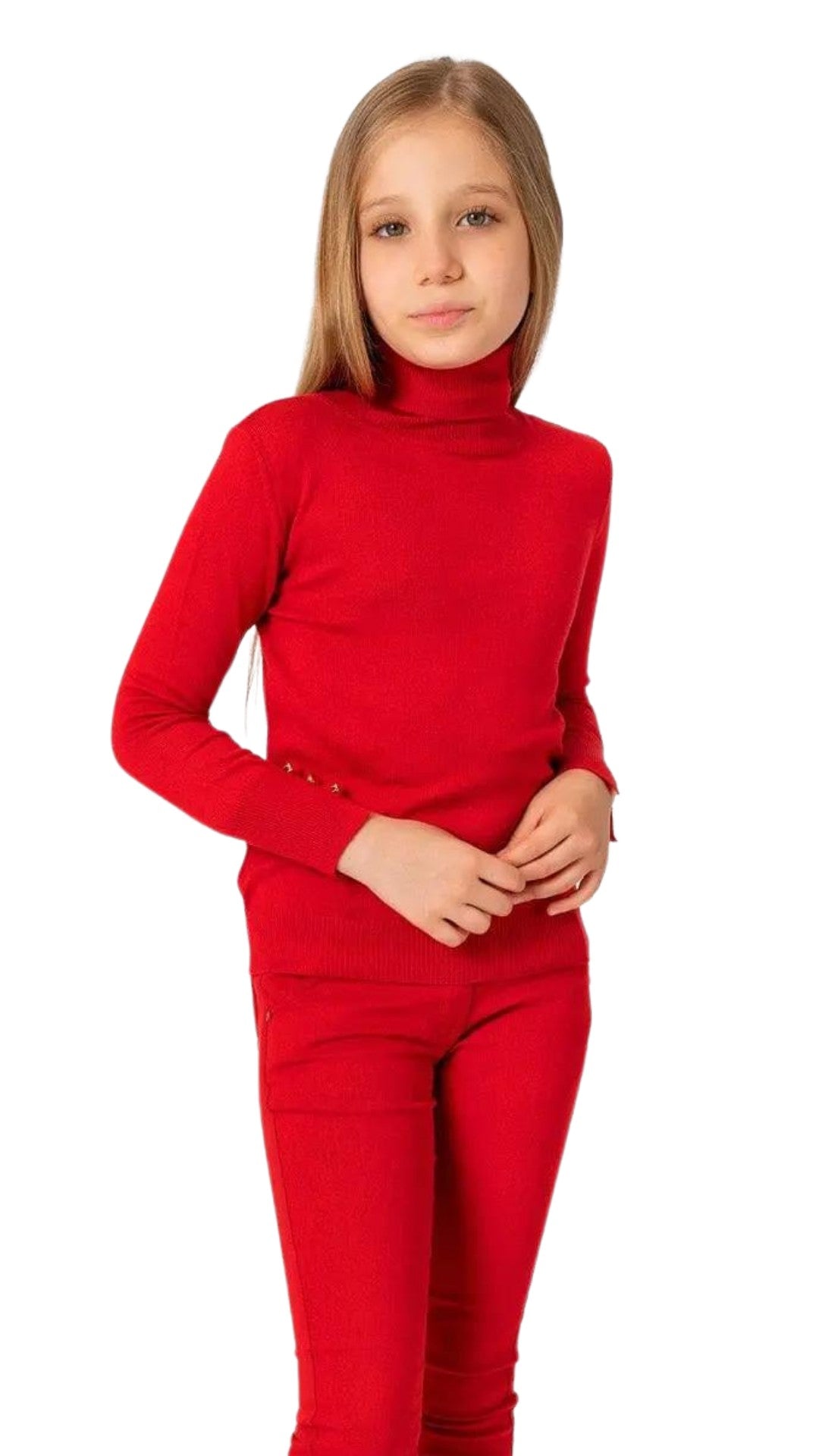 InCity Girls Tween 7-14 Years Red Black Turtle Neck Solid Long Sleeve Shelby Sweater InCity Boys & Girls